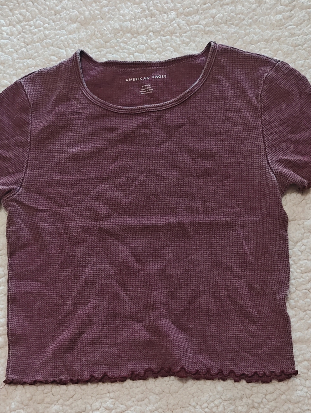 American Eagle Outfitters Short Sleeve Ribbed Tee - Plum/Burgundy